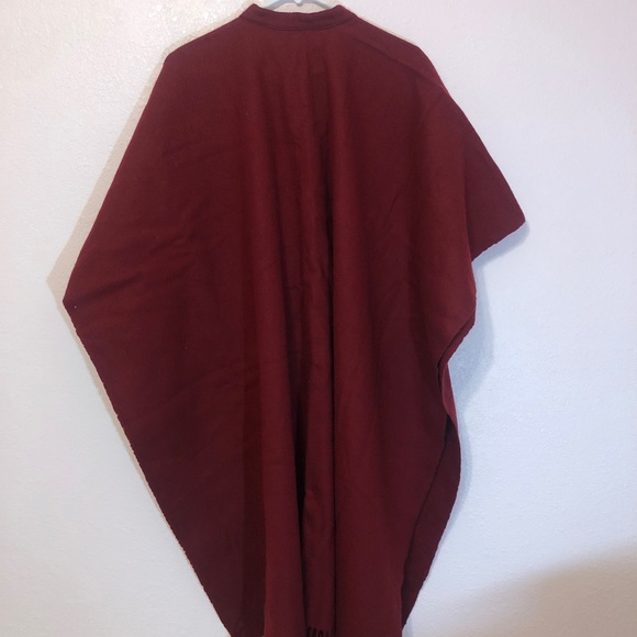 Burgundy Red Wool Poncho OSFM - Picture 7 of 8